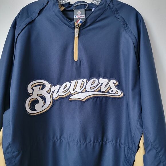 Milwaukee BREWERS Windbreaker Detachable Jacket Majestic Pullover 1/4 Zip XL - Picture 2 of 14